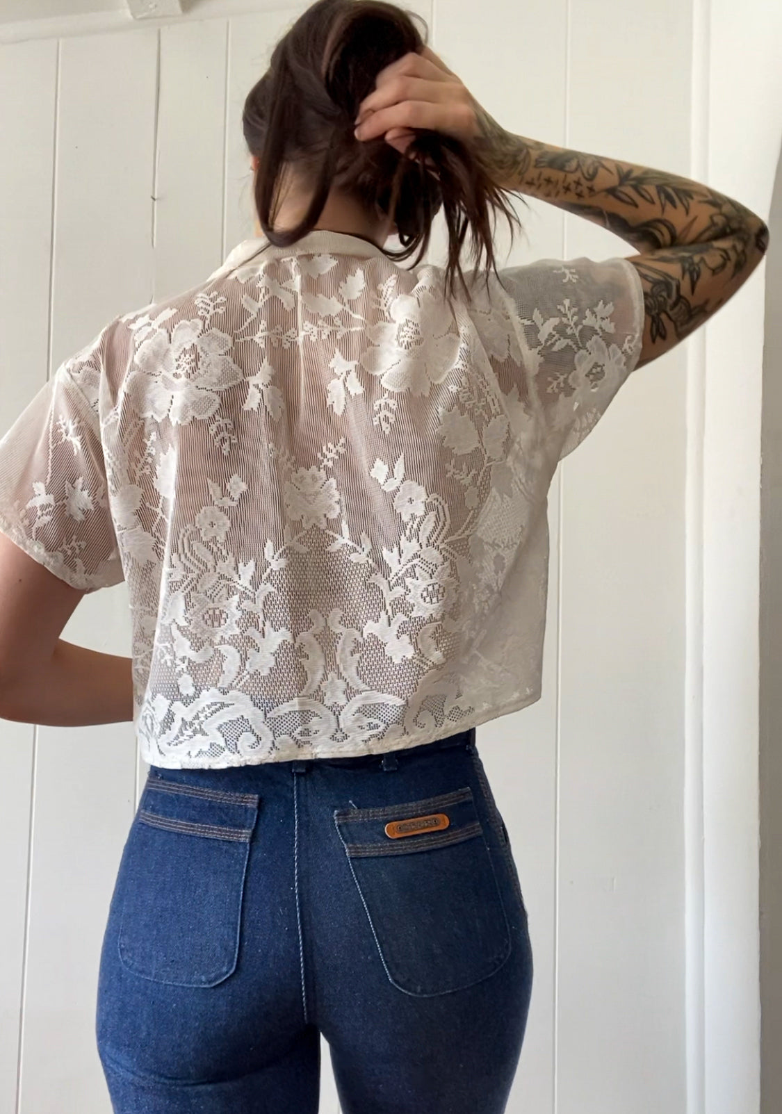 Upcycled Tie Front Lace Blouse