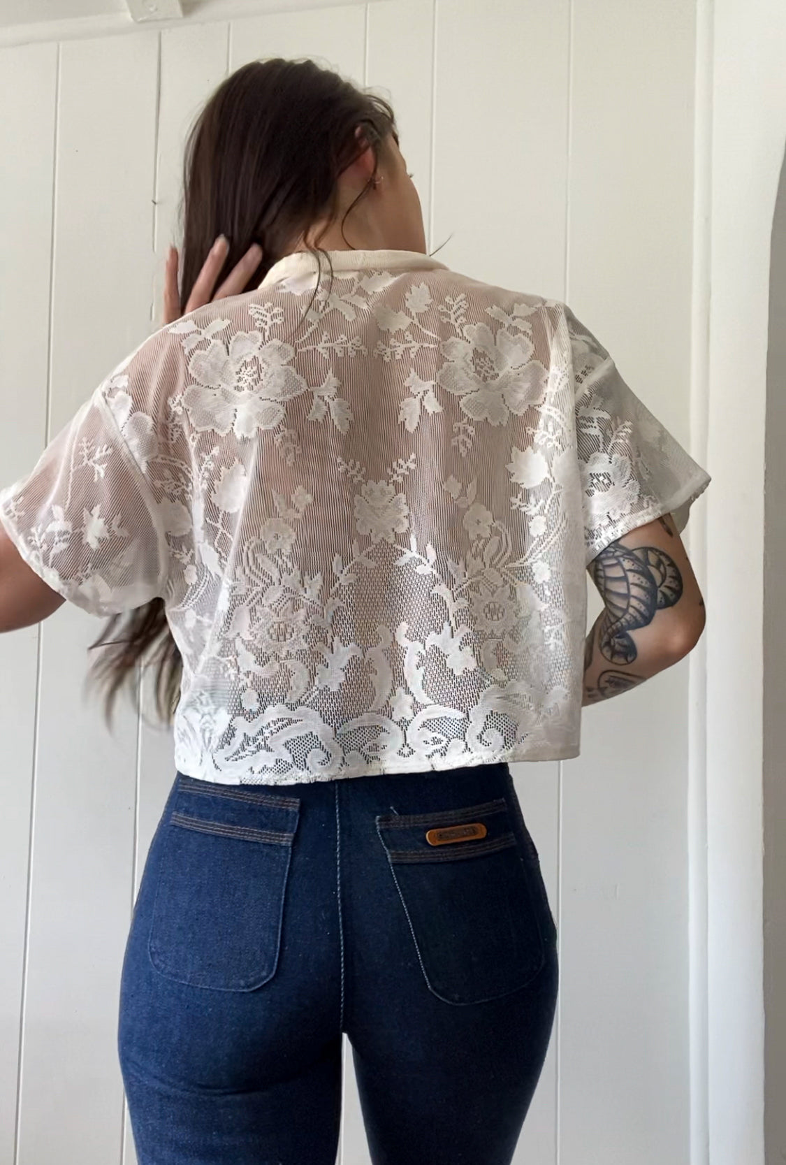 Upcycled Tie Front Lace Blouse