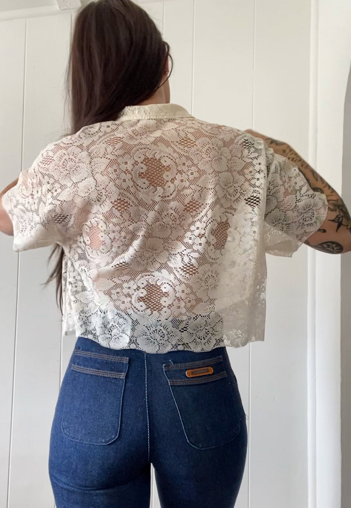 Upcycled Tie Front Lace Blouse