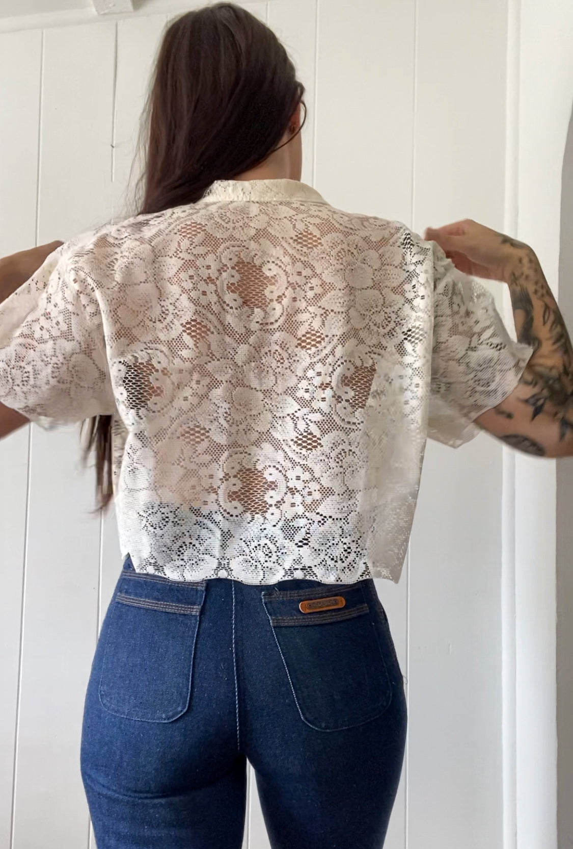 Upcycled Tie Front Lace Blouse