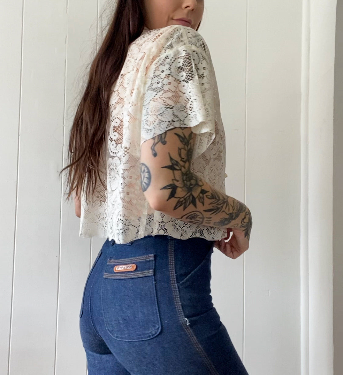 Upcycled Tie Front Lace Blouse