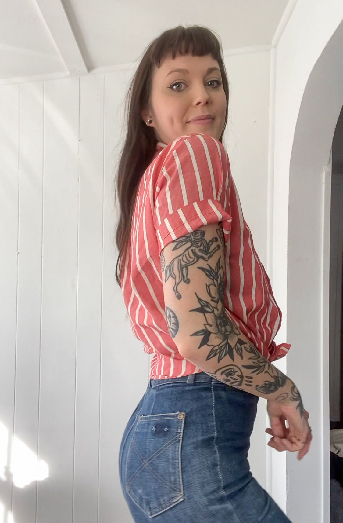 (S) Vintage Striped Button Down