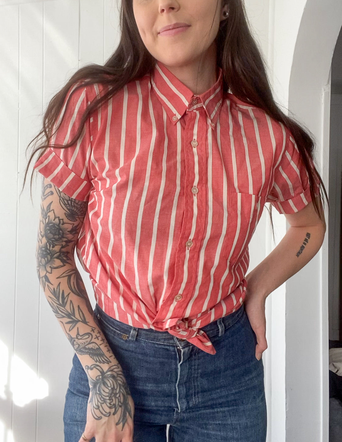 (S) Vintage Striped Button Down