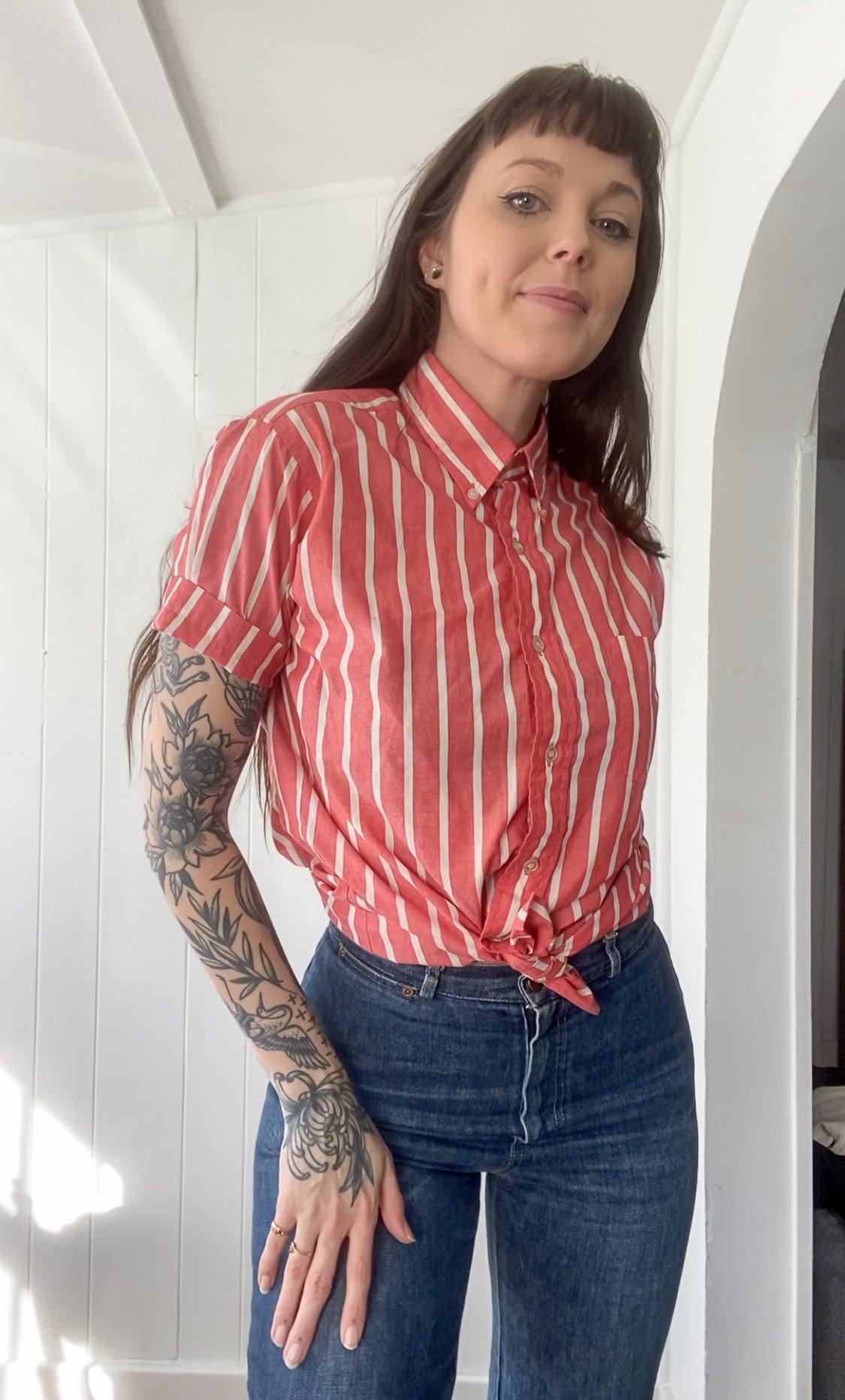 (S) Vintage Striped Button Down