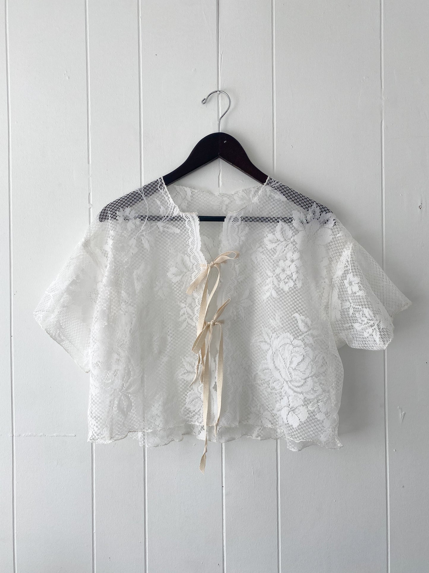 Upcycled Tie Front Lace Blouse