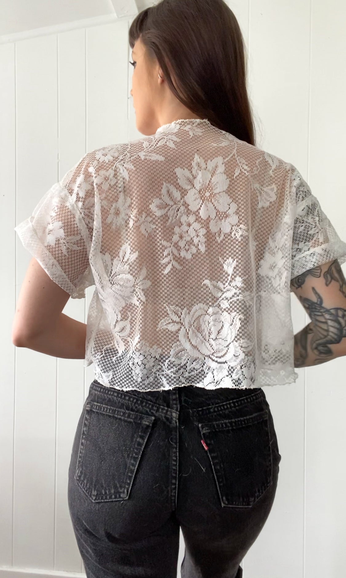 Upcycled Tie Front Lace Blouse