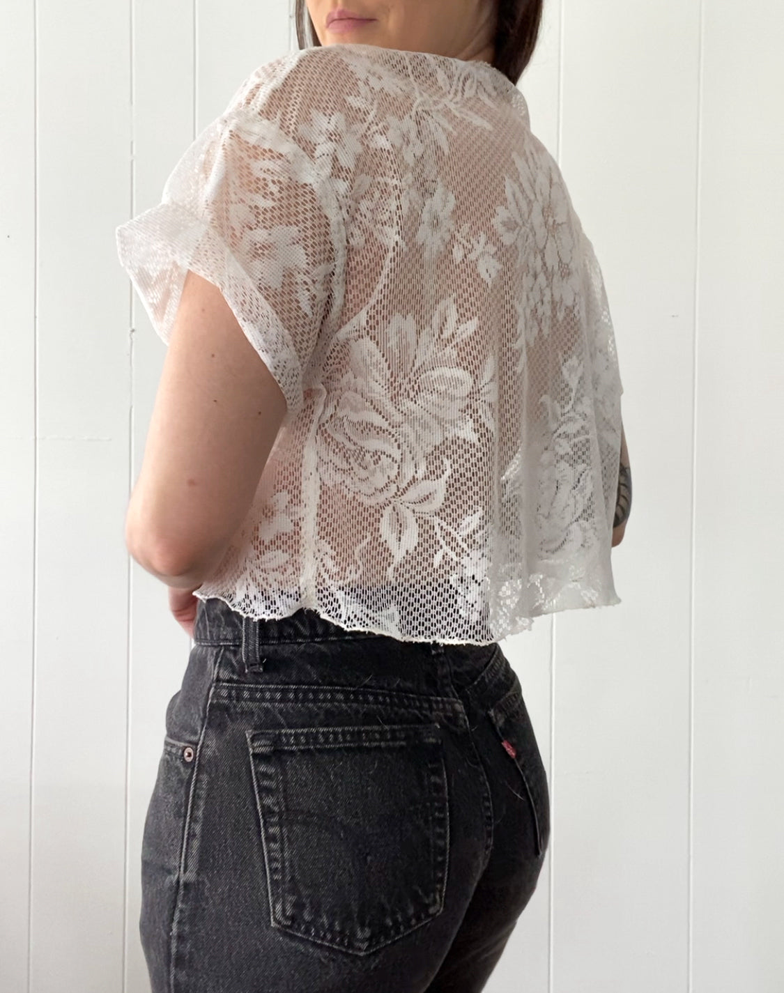 Upcycled Tie Front Lace Blouse