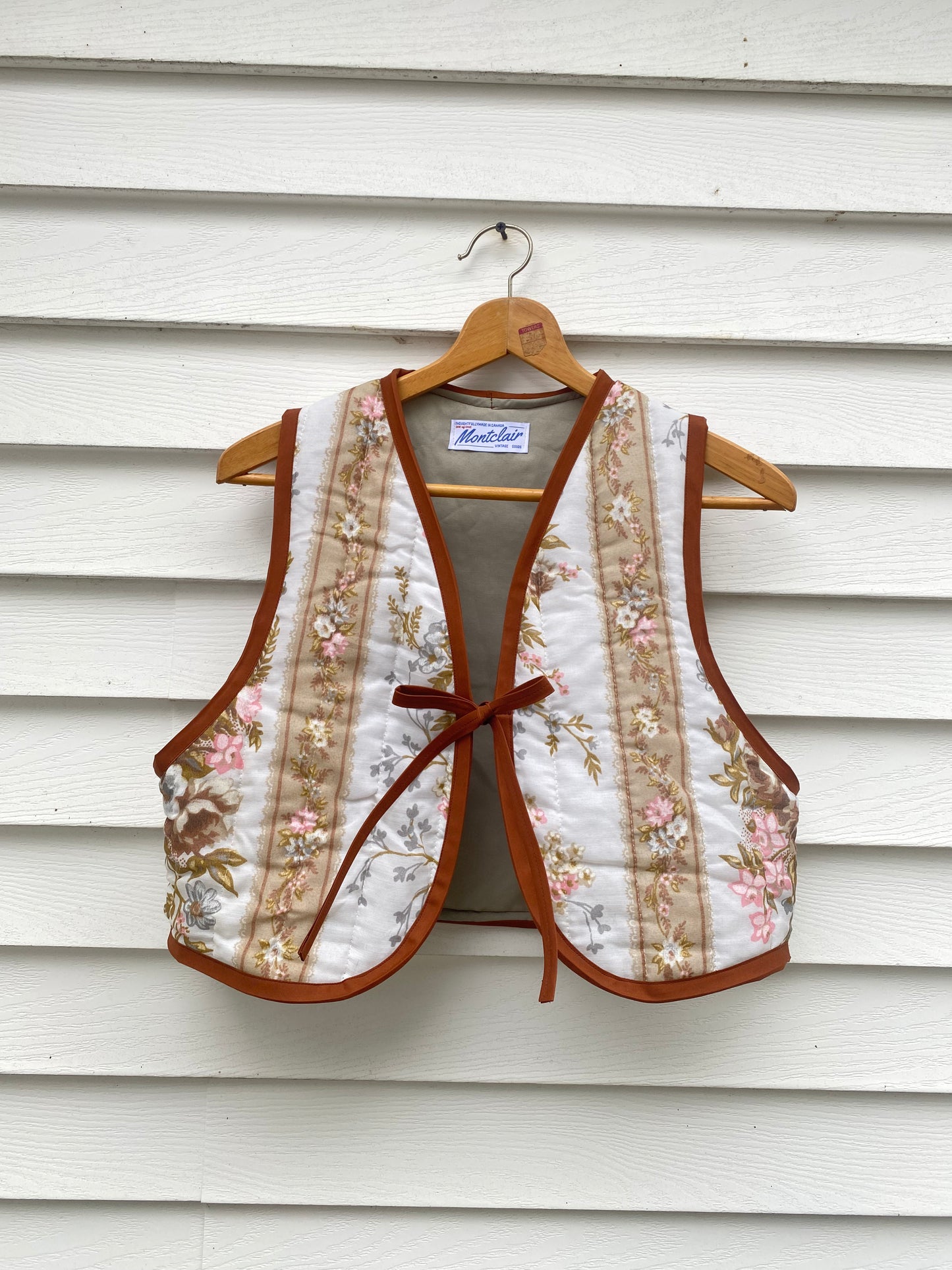 (S) Upcycled Tie Front Floral Vest