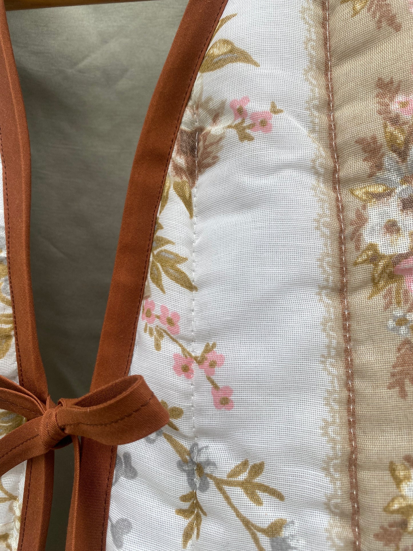 (S) Upcycled Tie Front Floral Vest