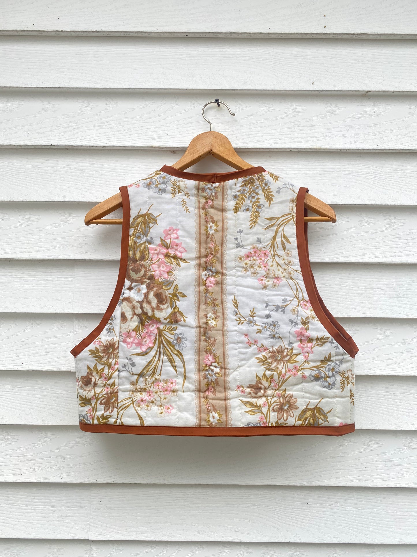 (S) Upcycled Tie Front Floral Vest