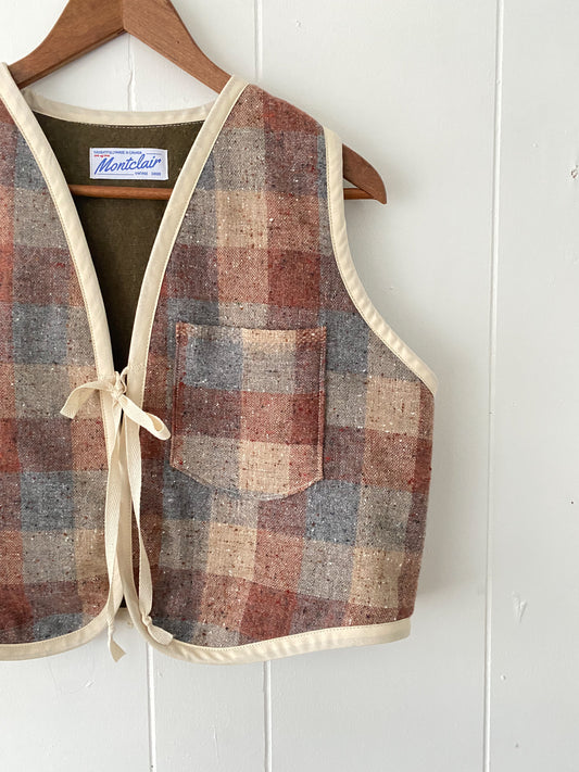 (S/M) Upcycled Checkered Tie-Front Vest