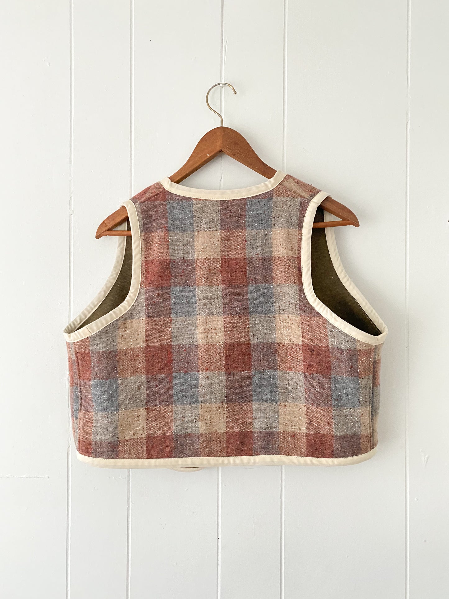 (S/M) Upcycled Checkered Tie-Front Vest
