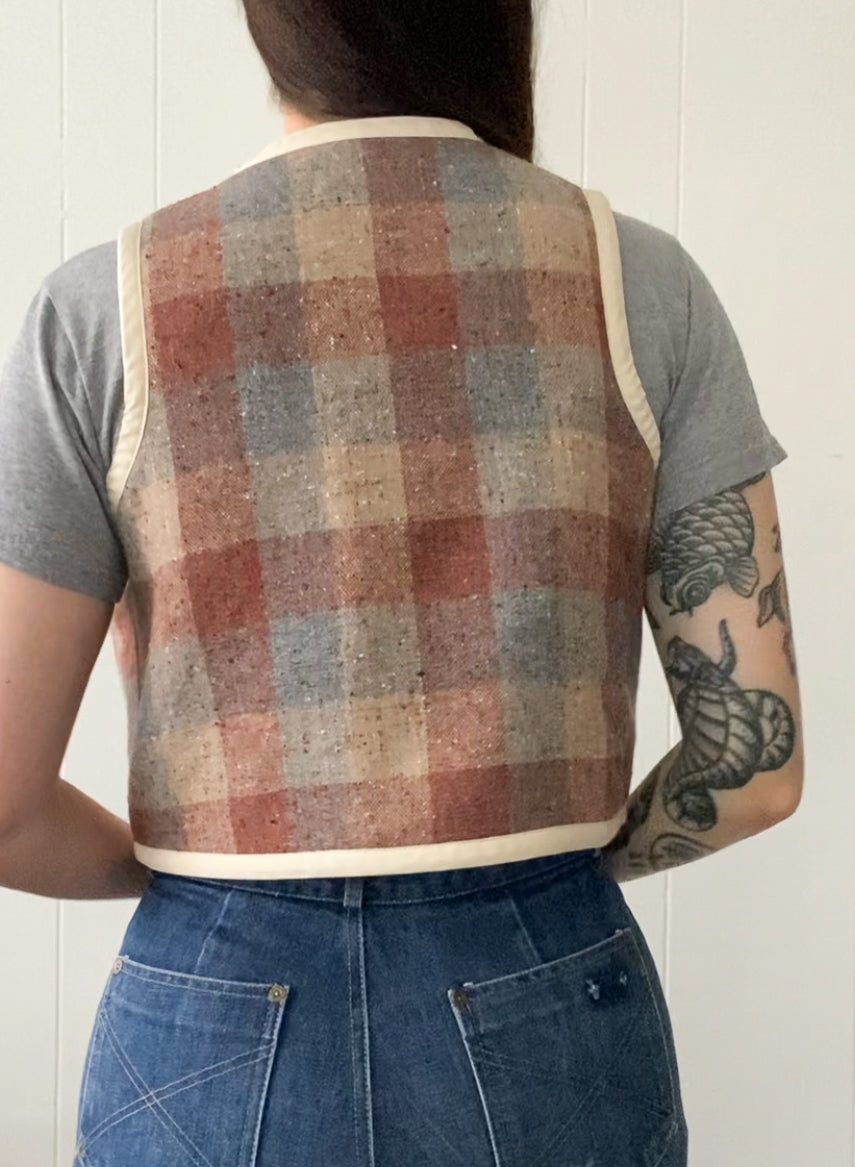 (S/M) Upcycled Checkered Tie-Front Vest