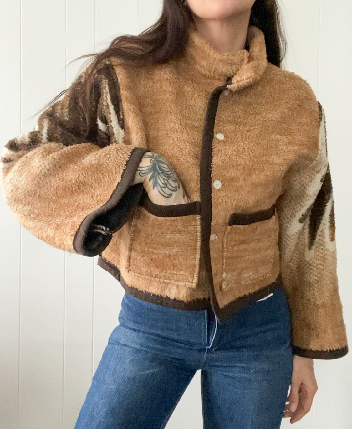 (S/M) Upcycled Eagle Blanket Coat
