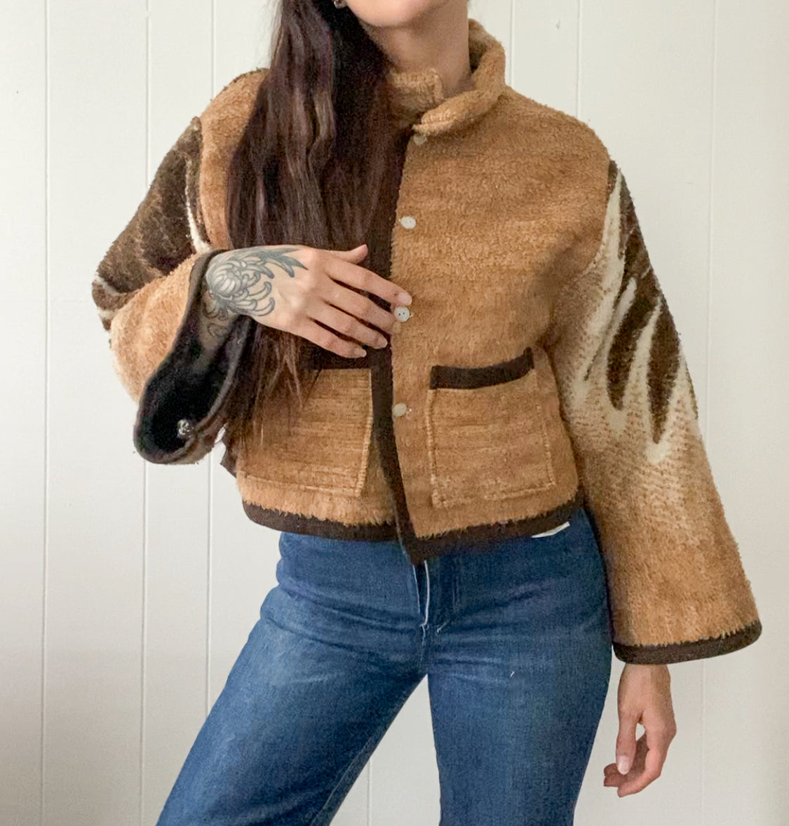 (S/M) Upcycled Eagle Blanket Coat