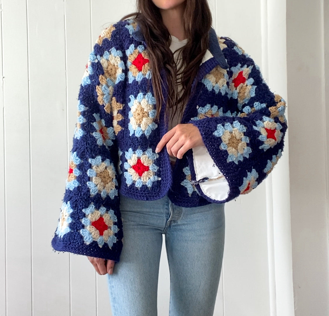 Upcycled Granny Square Jacket - Fully Lined