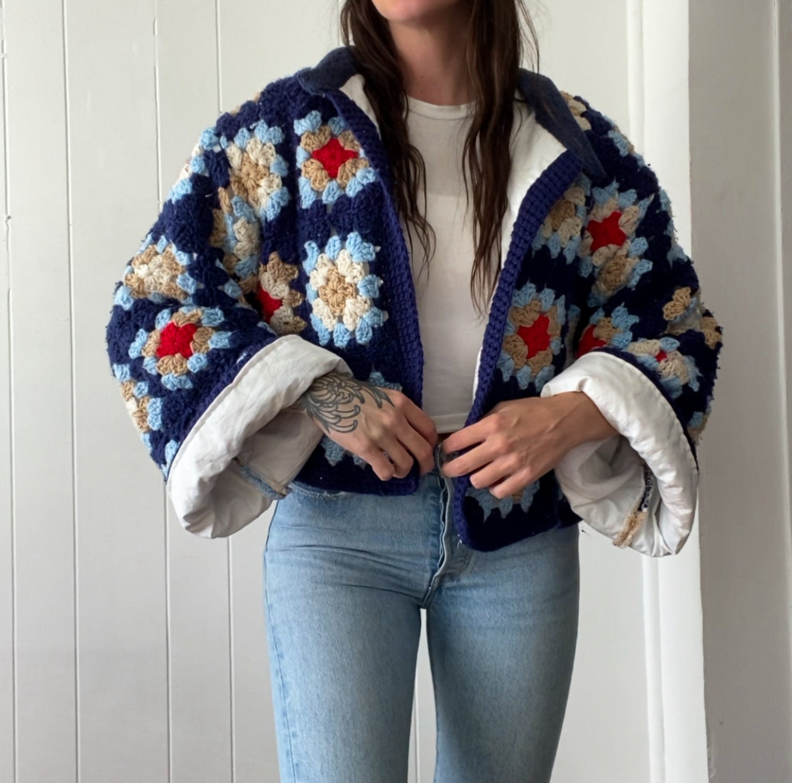 Upcycled Granny Square Jacket - Fully Lined
