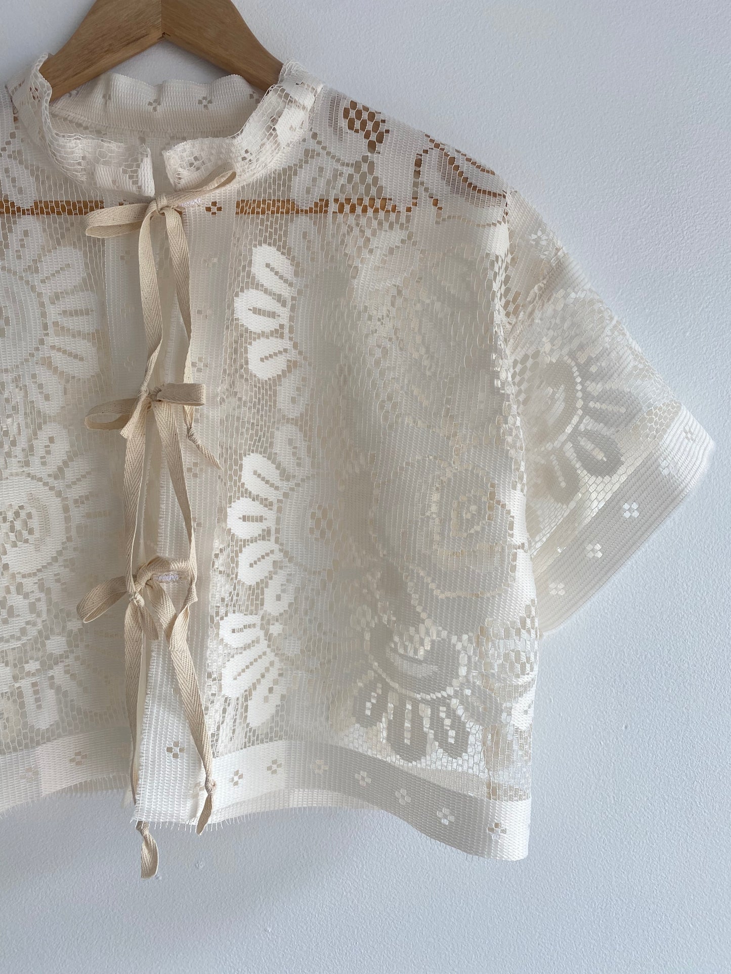 Upcycled Tie Front Lace Blouse
