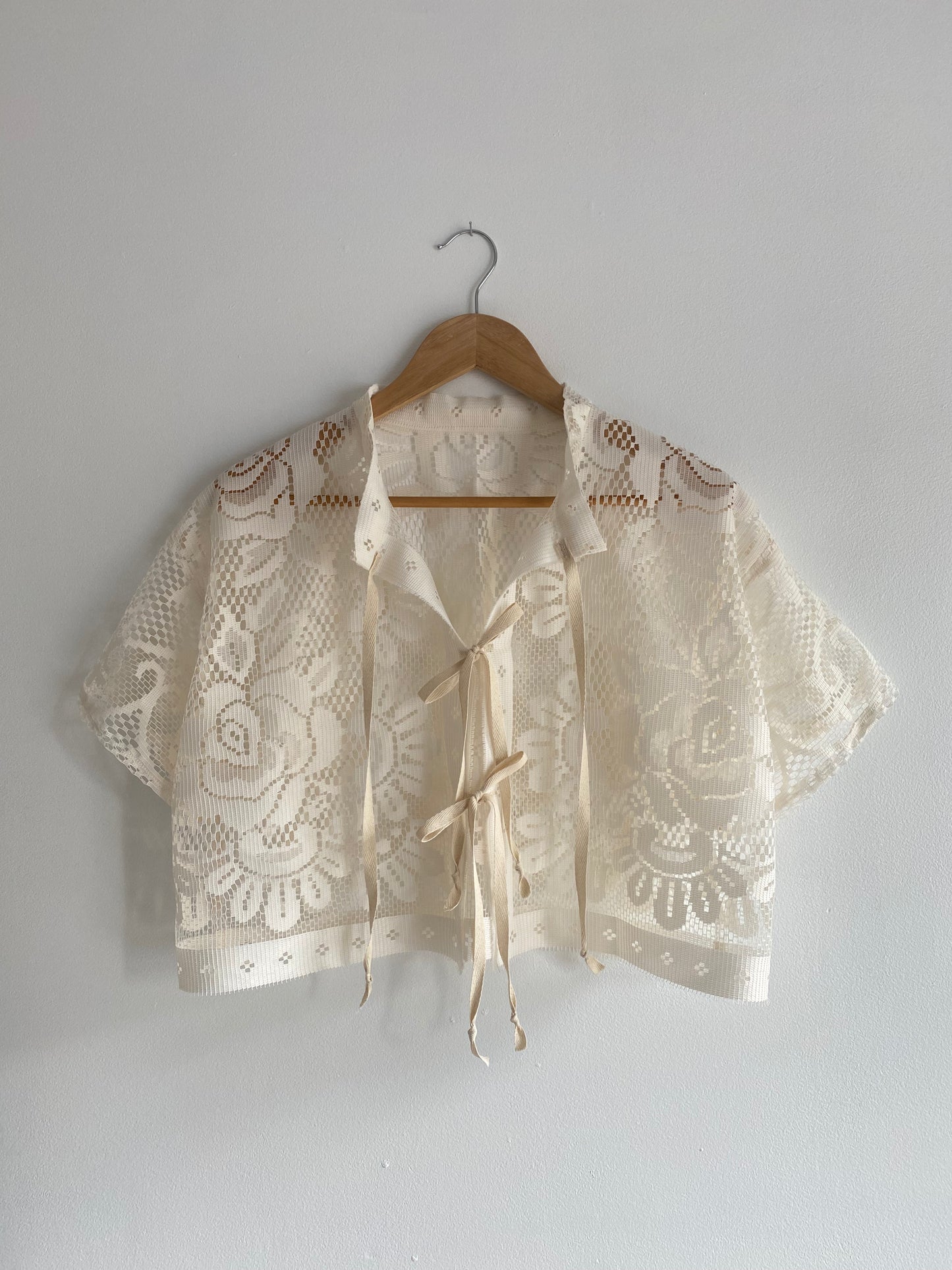 Upcycled Tie Front Lace Blouse