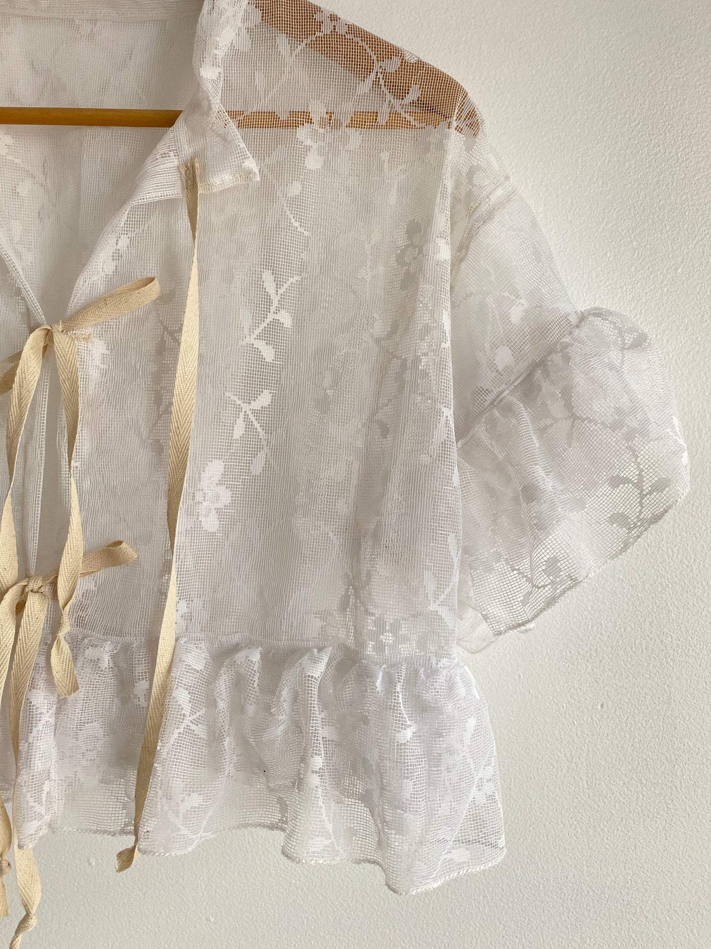 Upcycled Tie Front Frilly Lace Blouse