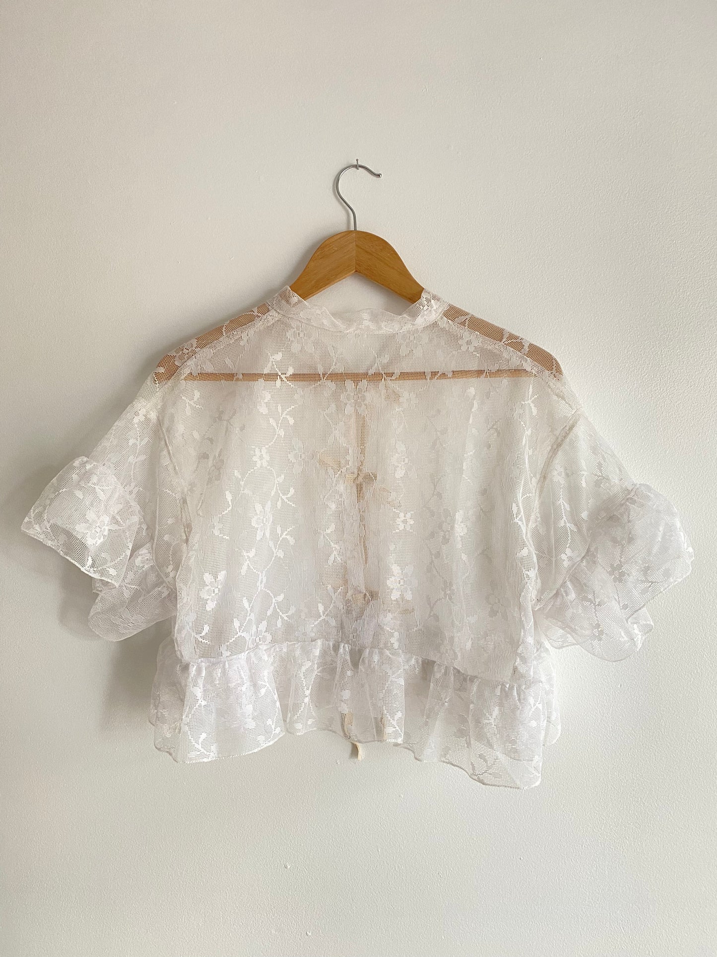 Upcycled Tie Front Frilly Lace Blouse