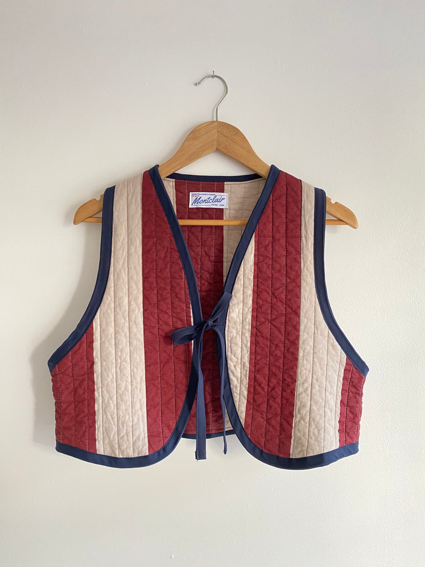 Upcycled Tie Front Striped Vest