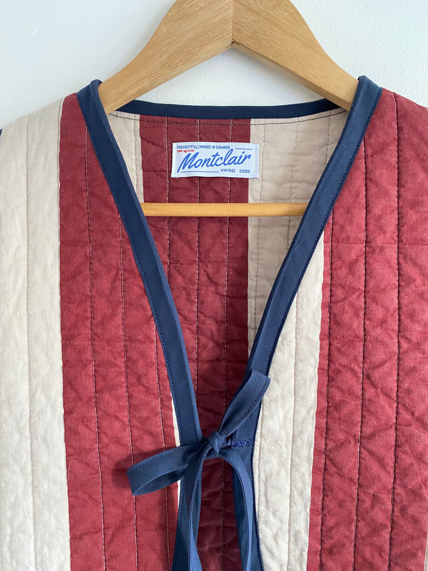 Upcycled Tie Front Striped Vest