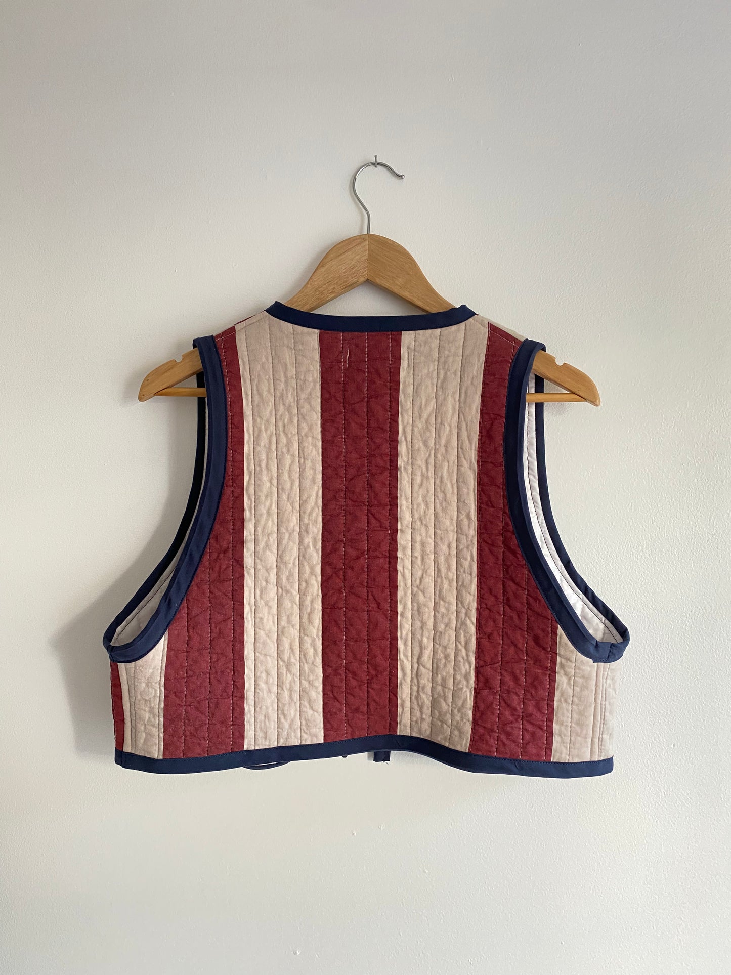 Upcycled Tie Front Striped Vest