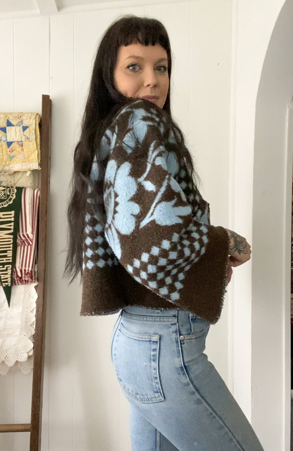 Upcycled Floral & Checkered Coat