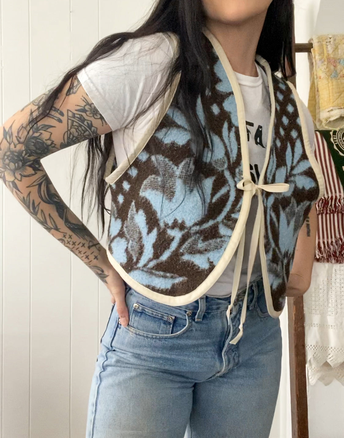 Upcycled Tie-front Vest