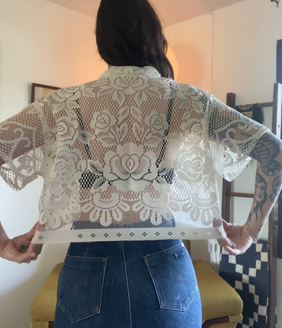 Upcycled Tie Front Lace Blouse