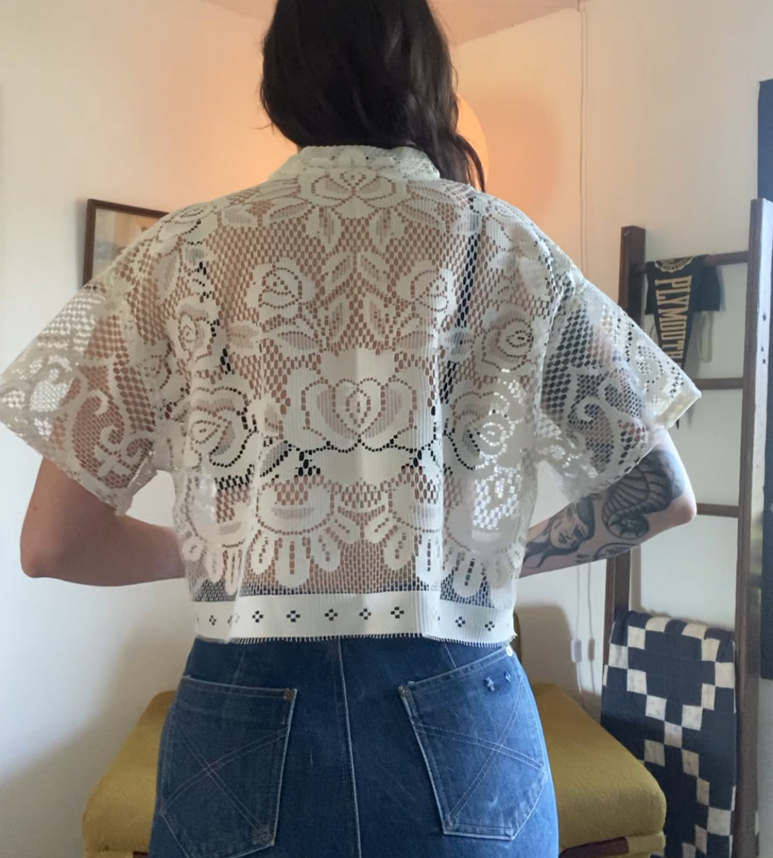 Upcycled Tie Front Lace Blouse