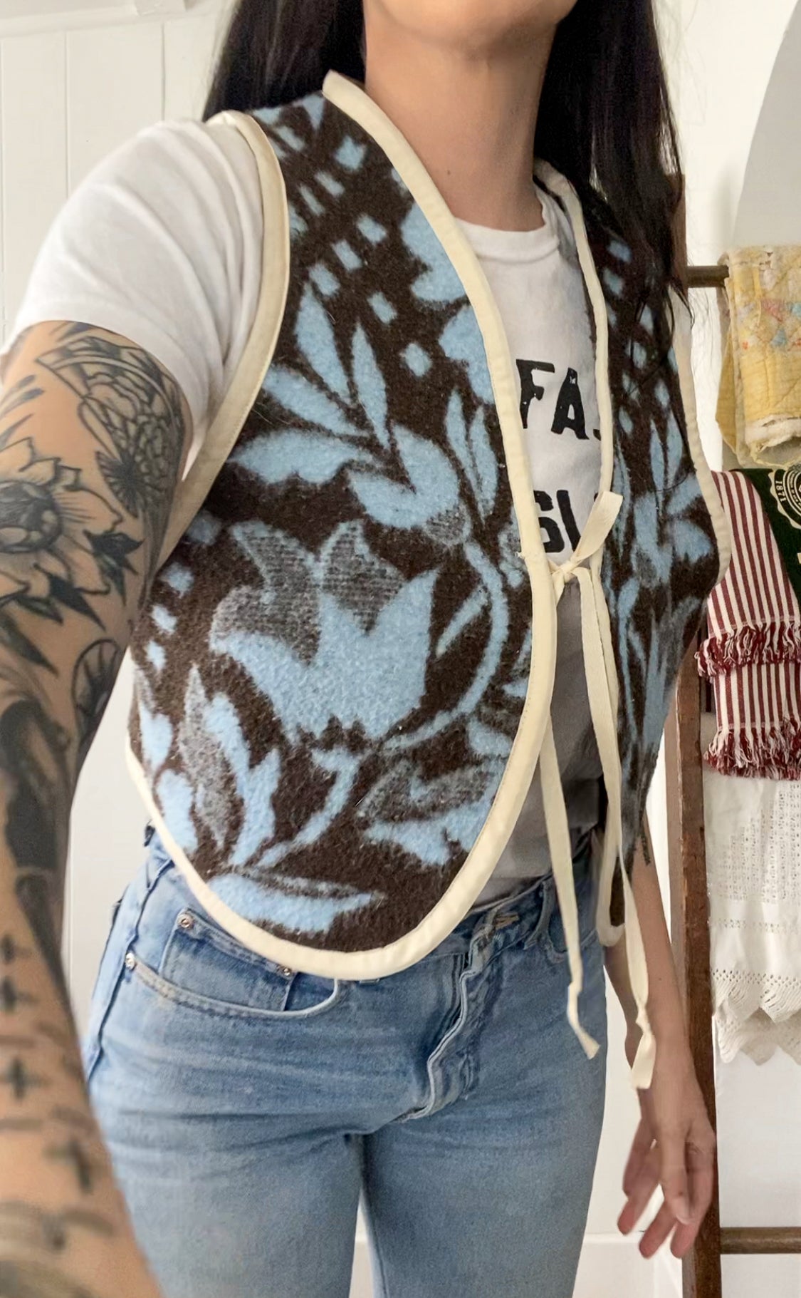 Upcycled Tie-front Vest