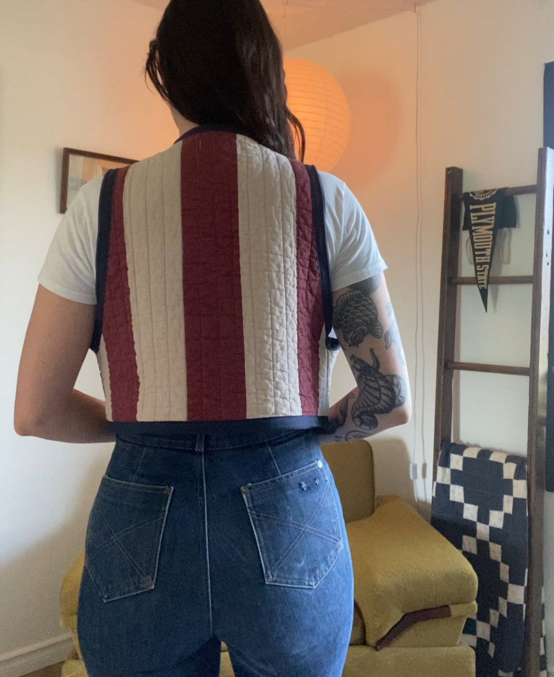 Upcycled Tie Front Striped Vest