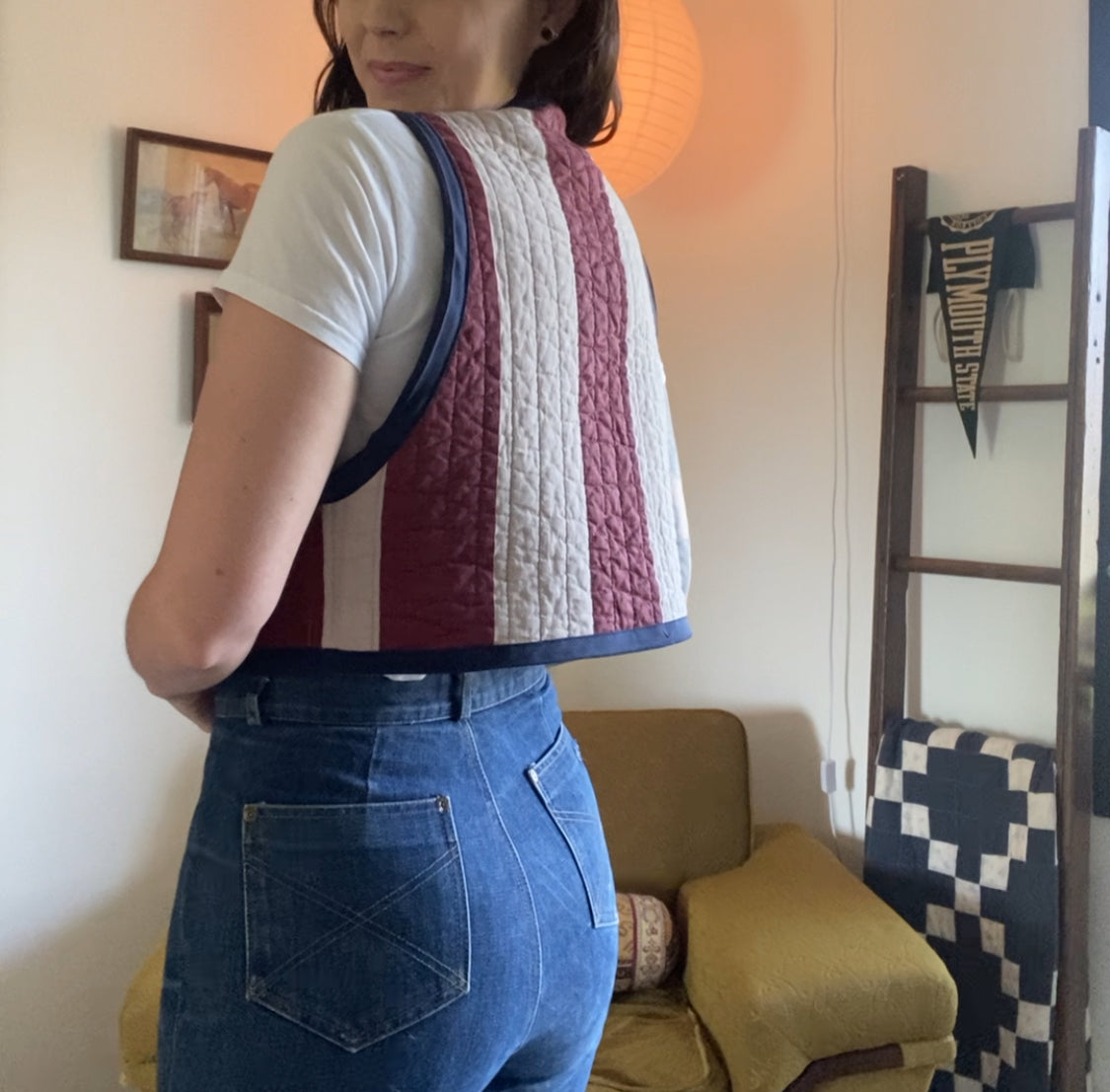 Upcycled Tie Front Striped Vest