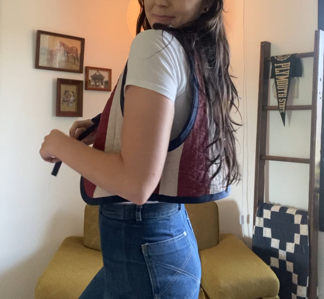 Upcycled Tie Front Striped Vest
