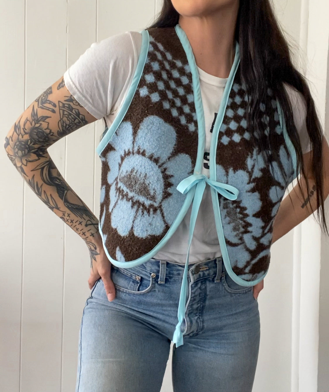 Upcycled Tie-front Vest