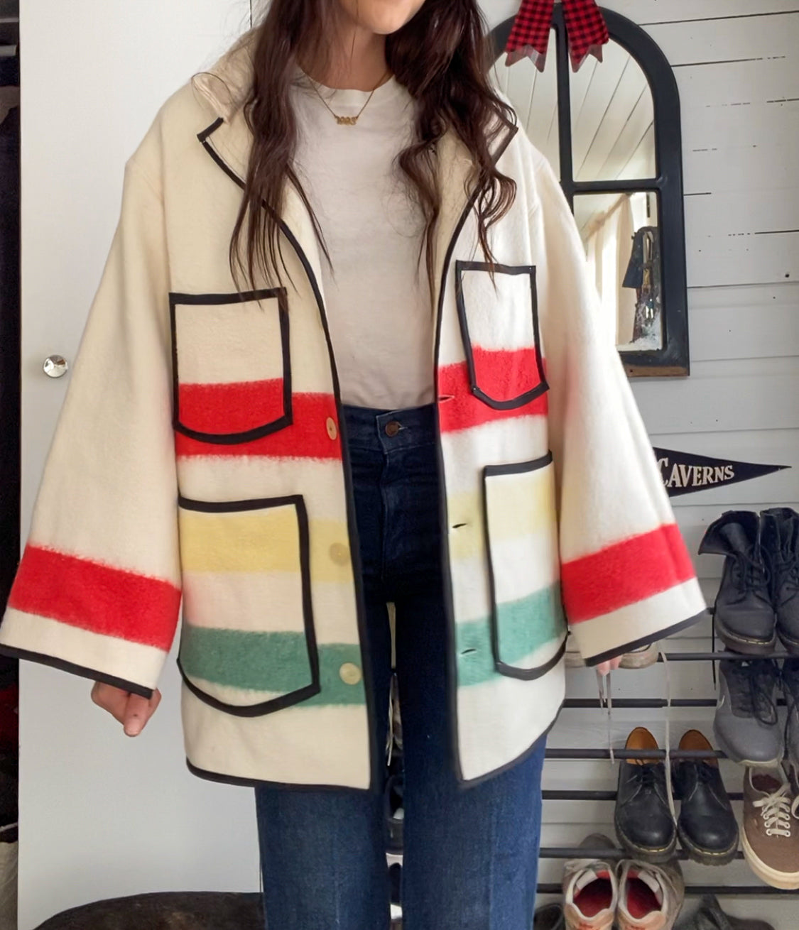Upcycled Vintage Striped Blanket Coat