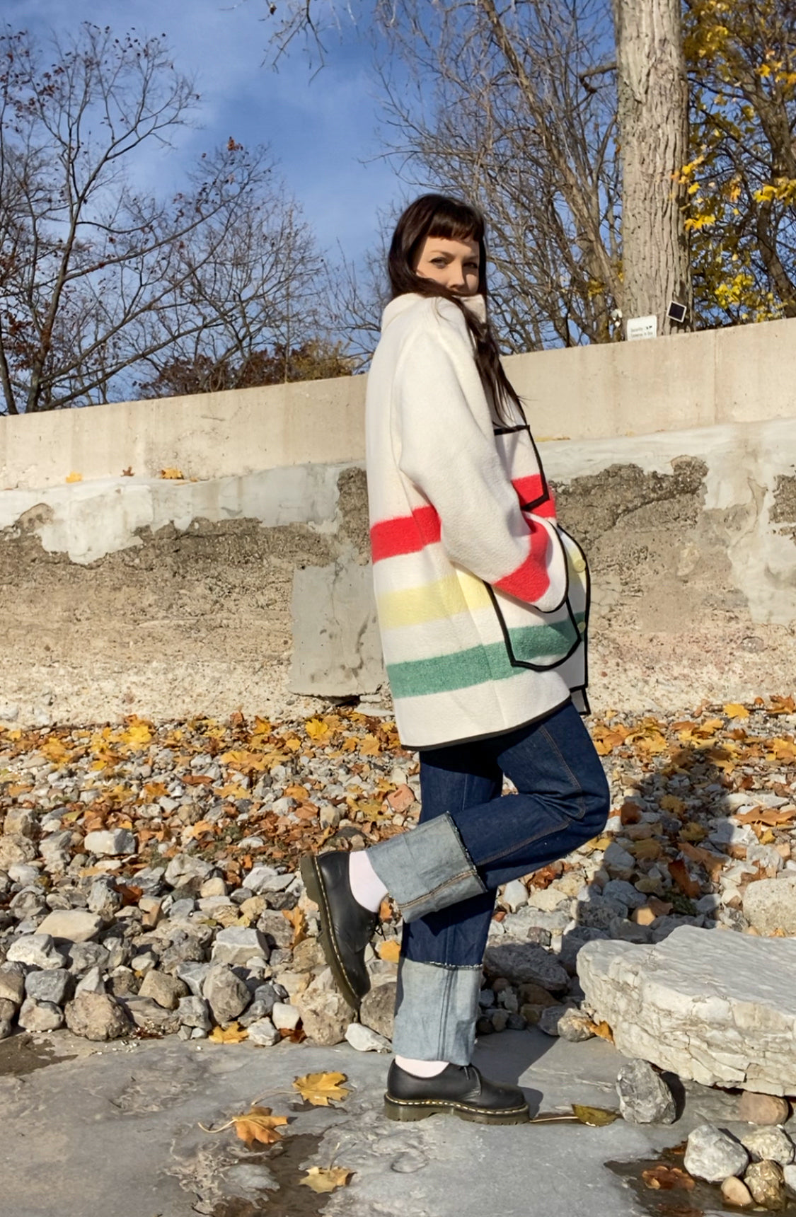 Upcycled Vintage Striped Blanket Coat