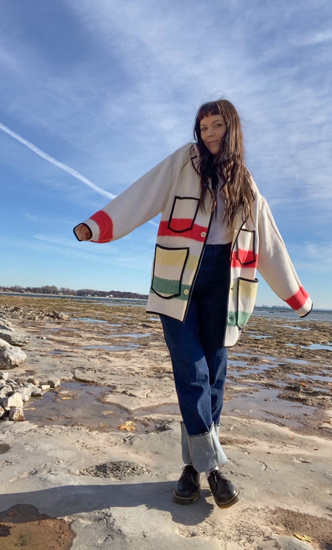 Upcycled Vintage Striped Blanket Coat