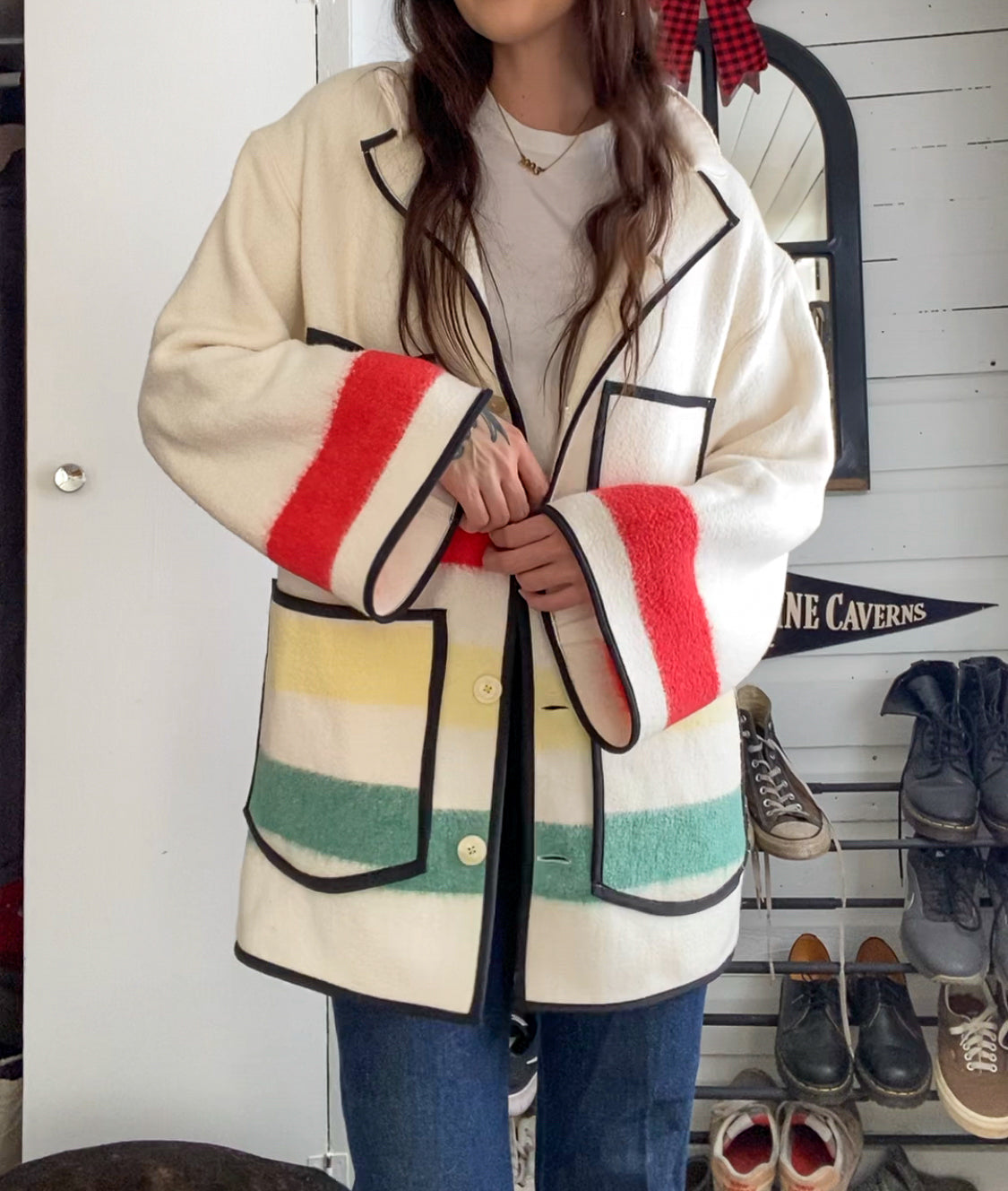 Upcycled Vintage Striped Blanket Coat