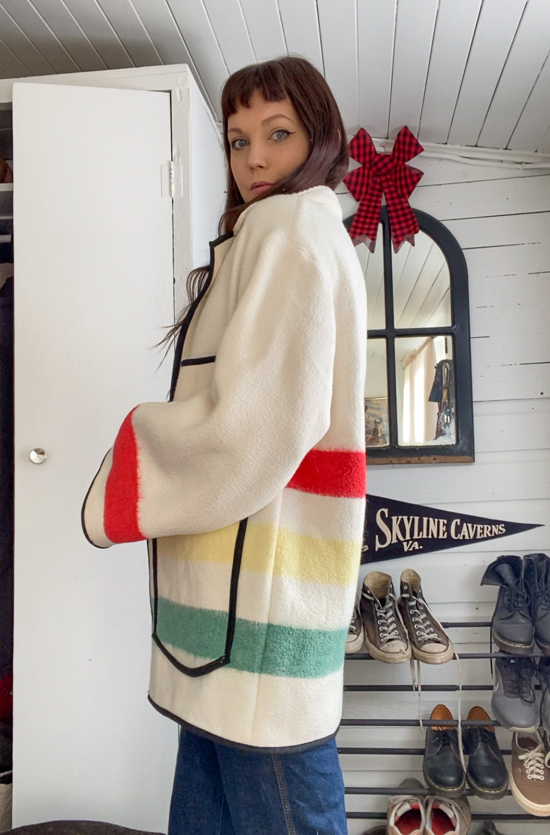 Upcycled Vintage Striped Blanket Coat