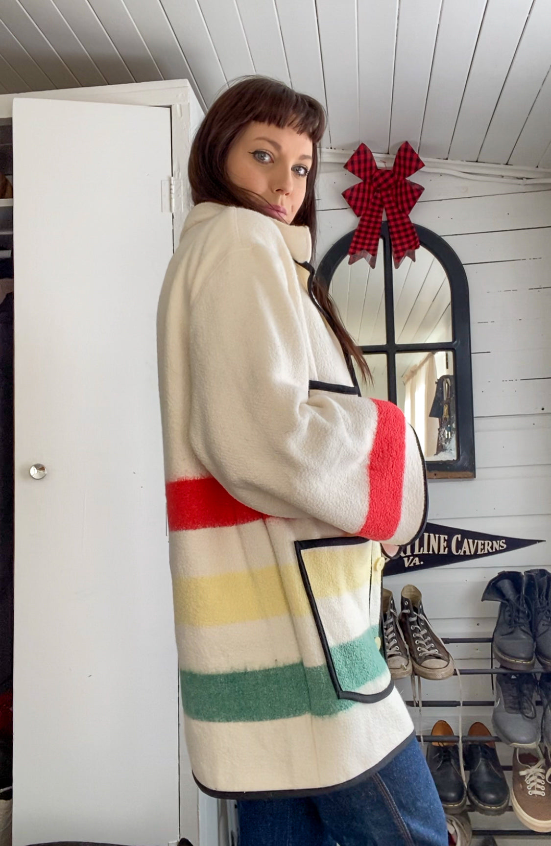 Upcycled Vintage Striped Blanket Coat