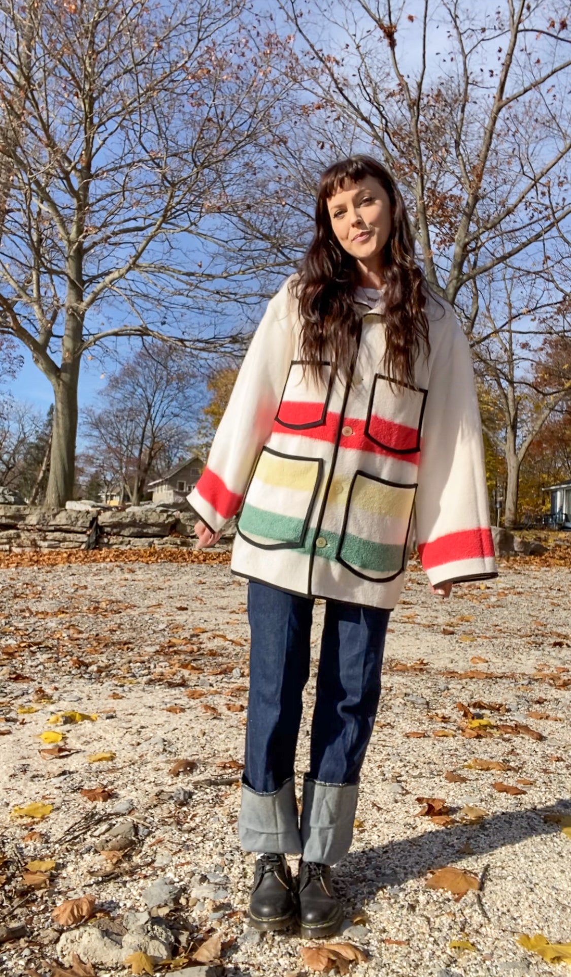 Upcycled Vintage Striped Blanket Coat