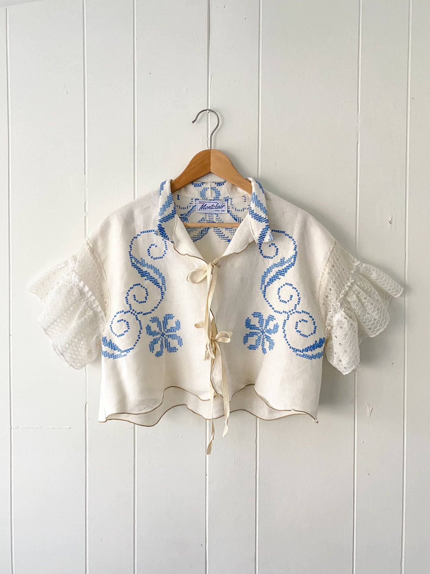 Upcycled Tie Front Blouse