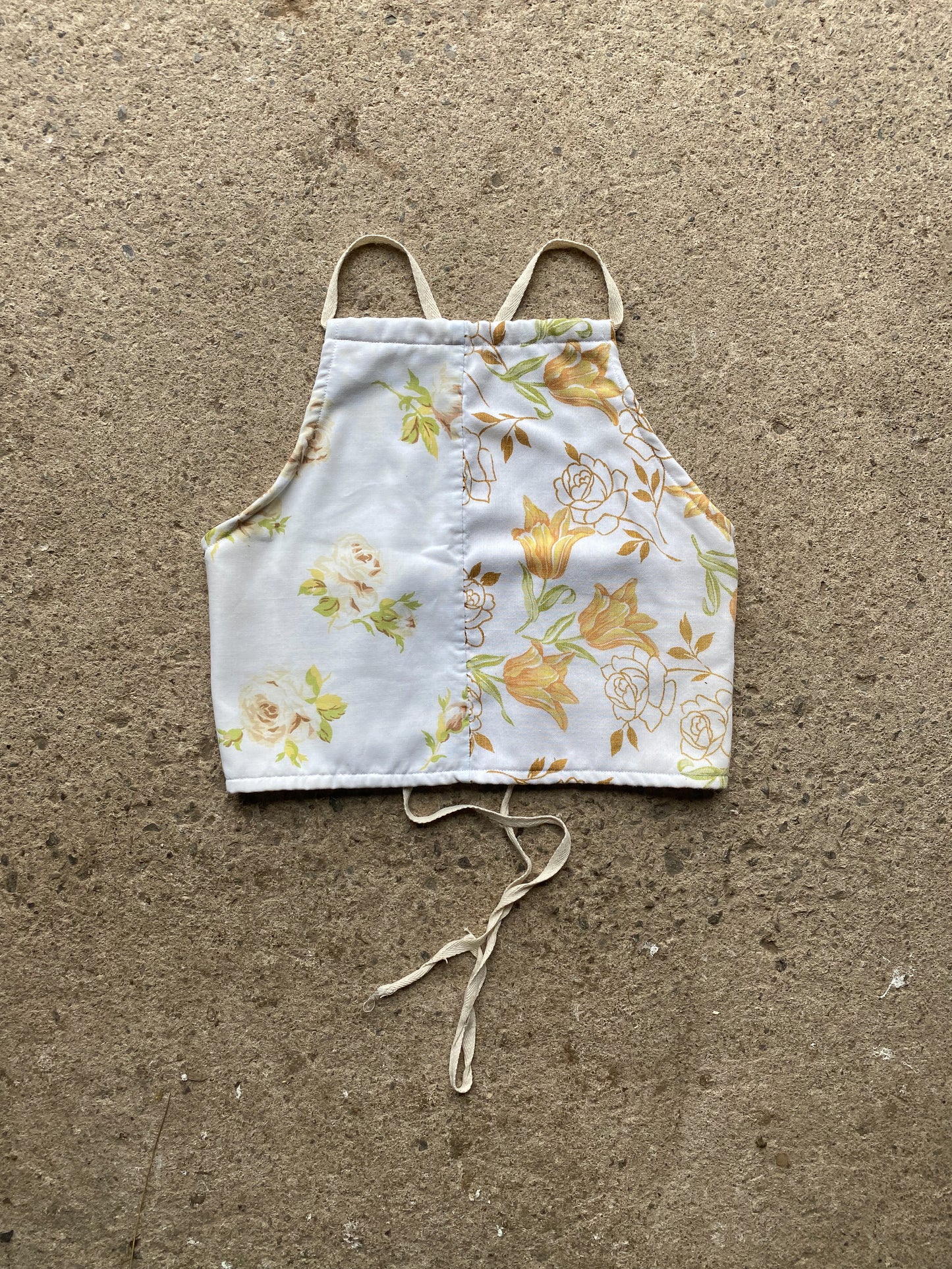 Upcycled Floral Criss-cross Backless Halter