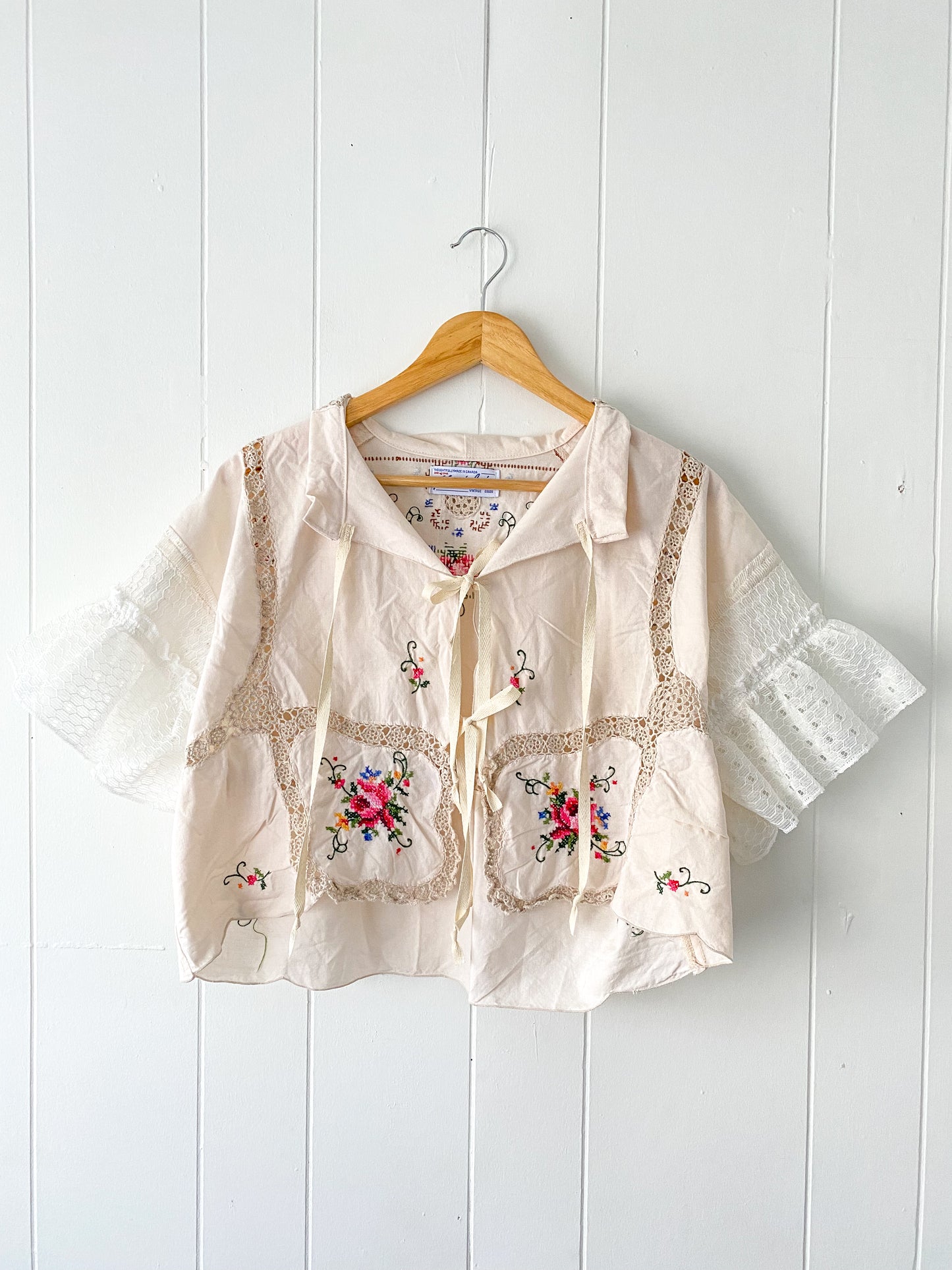 Upcycled Tie Front Blouse
