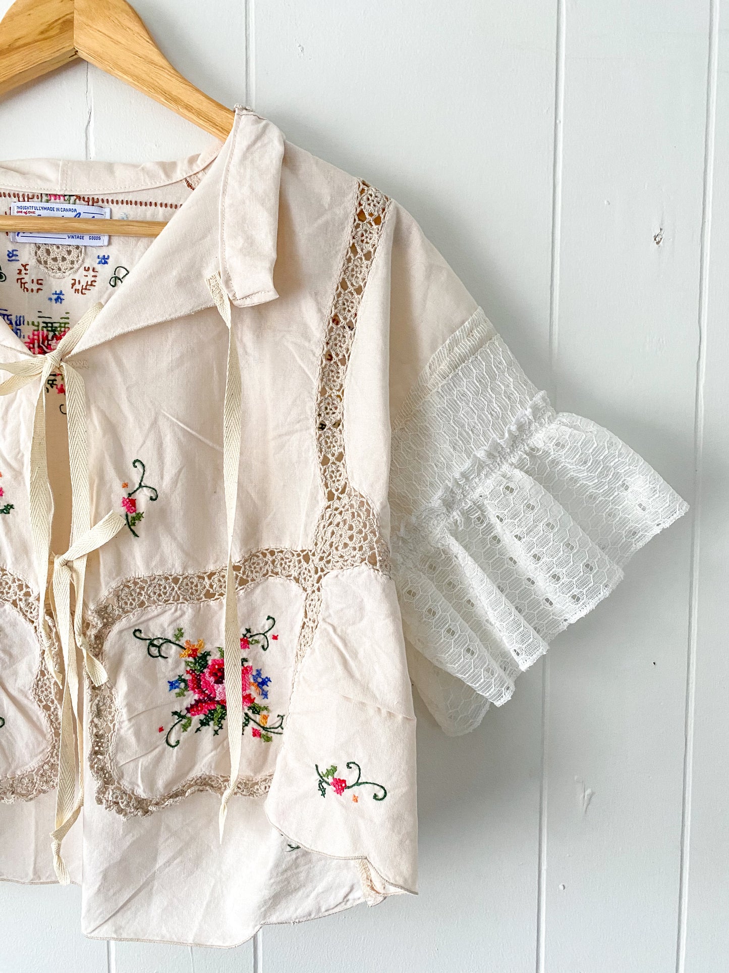 Upcycled Tie Front Blouse