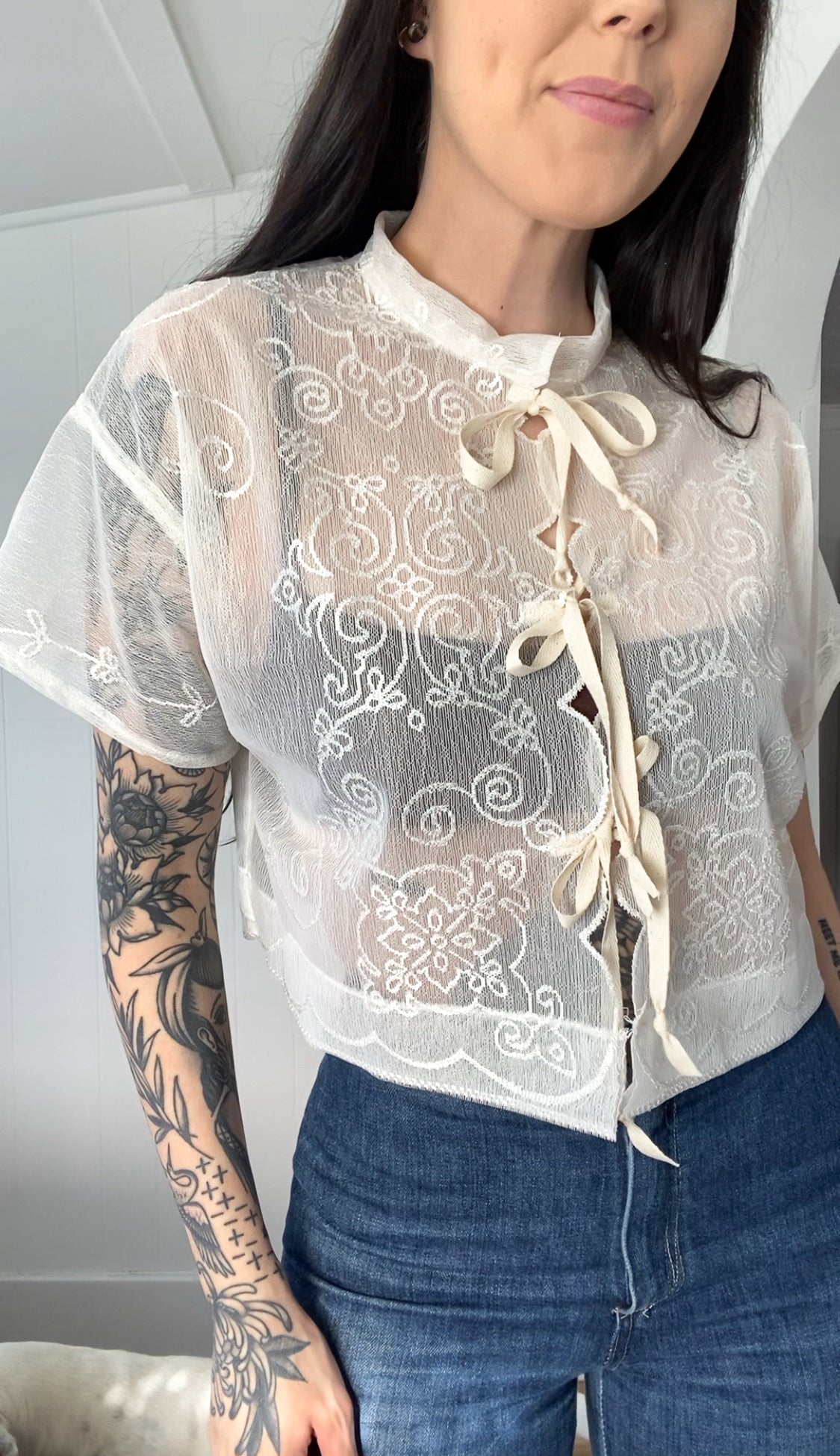 Upcycled Tie Front Blouse