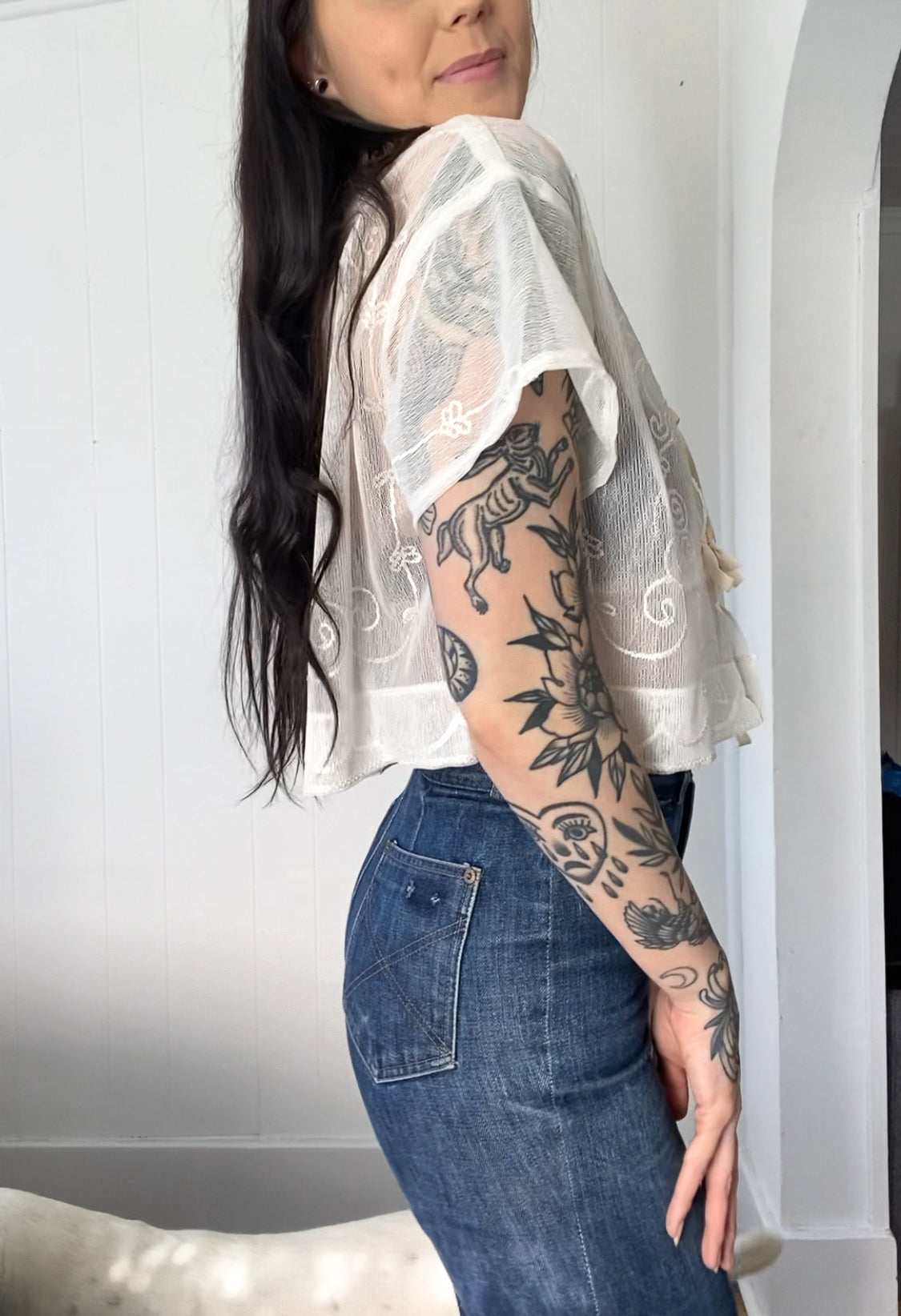 Upcycled Tie Front Blouse